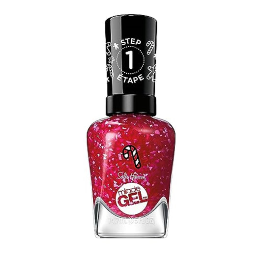 Sally Hansen Miracle Gel™, Holiday Peppermint to Be, Long Lasting, Gel-Like Formula, No UV Lamp Needed, Red Glitter Nail Polish