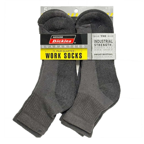 Dickies Men's Work Dri-tech Moisture Control Quarter Socks - Grey - 5 Pair -Shoes Size 6-12