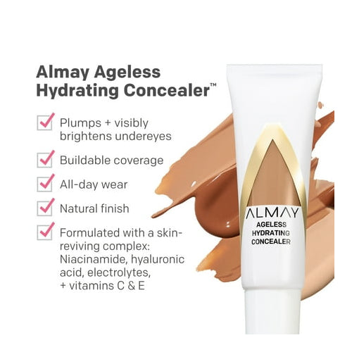 Almay Ageless Hydrating Liquid Concealer Makeup, Natural Finish, 020 Light Medium, 0.37 fl oz.