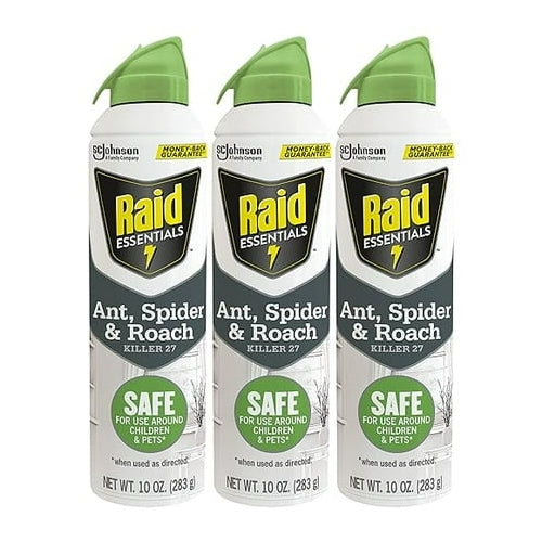 Raid Essentials Ant Spider, and Roach Killer Aerosol Spray, Child & Pet Safe, Kills Insects Quickly, for Indoor Use 10 Ounce (Pack of 3)