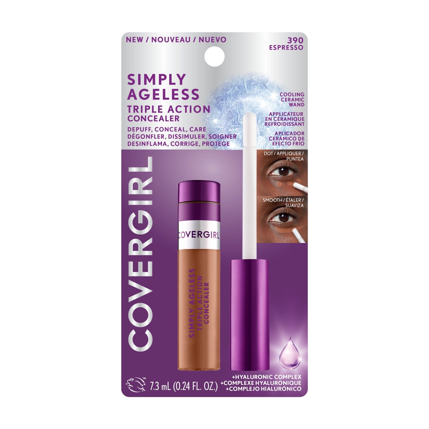 COVERGIRL Simply Ageless Triple Action Concealer, 390 Espresso, 0.24 fl oz