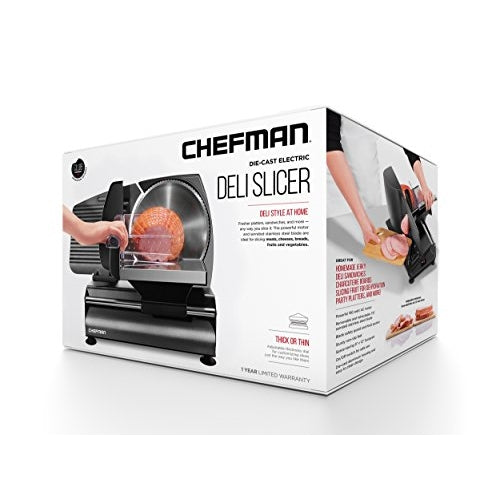 Chefman Electric Deli Slicer With Adjustable Slices, Stainless Steel Blades, Safe Feet - For Ham, Cheese, Bread, Fruit & Veggies