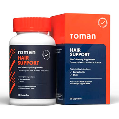 ROMAN Hair Support Supplement for Men | with Saw Palmetto, Zinc, and Biotin to Help Support and Nourish Hair | 30-Day Supply (90 Capsules)