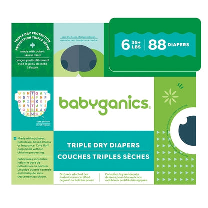 Babyganics Size 6, 88 count, Absorbent, Breathable, Triple Dry Protection Baby Diapers