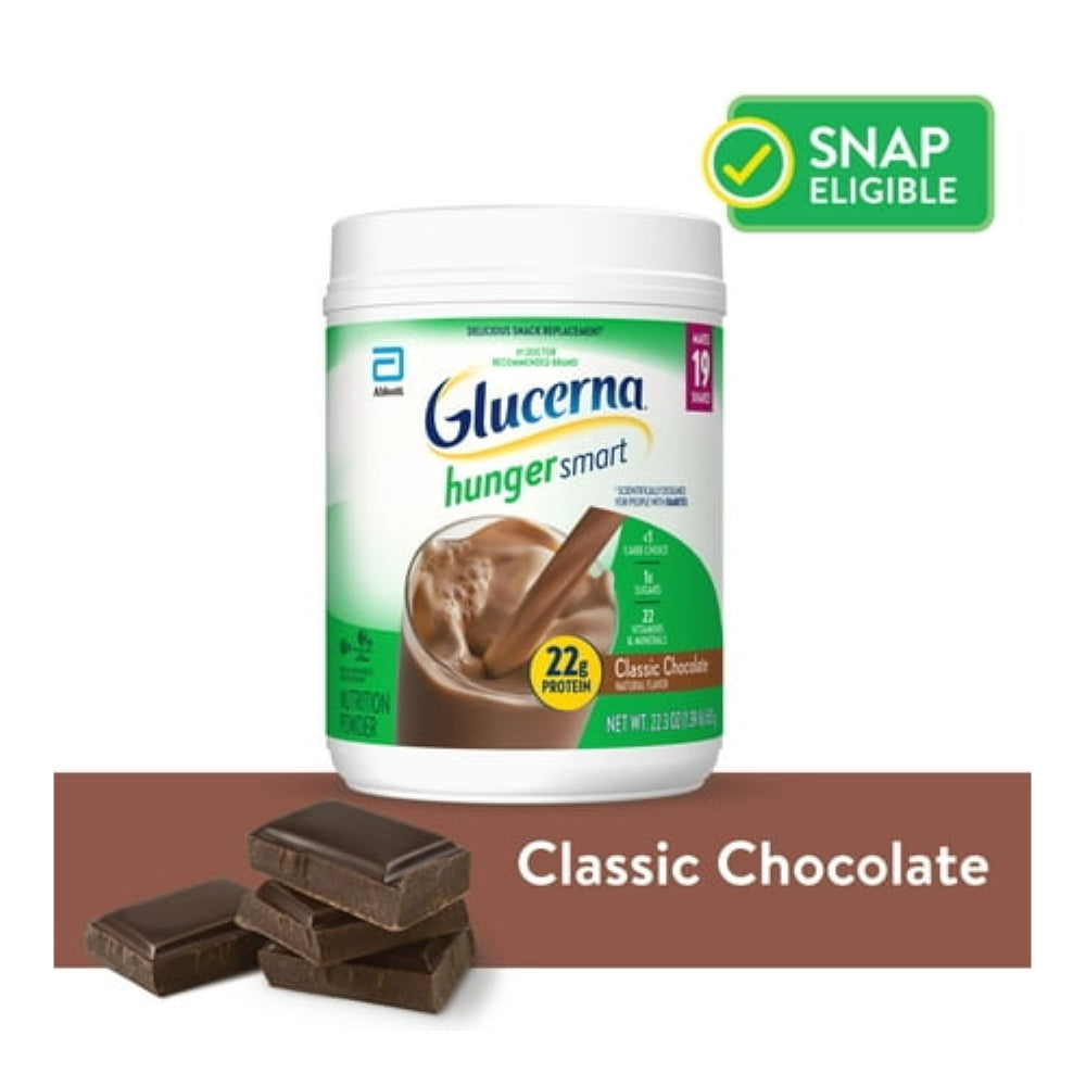 Glucerna Hunger Smart Powder, Diabetic Protein Shake, Classic Chocolate, 22.3-oz tub, 1 Count