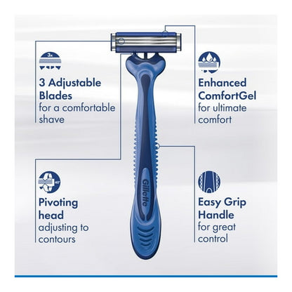 Gillette Sensor3 Men's Disposable Razor, Blue, 4 Razors