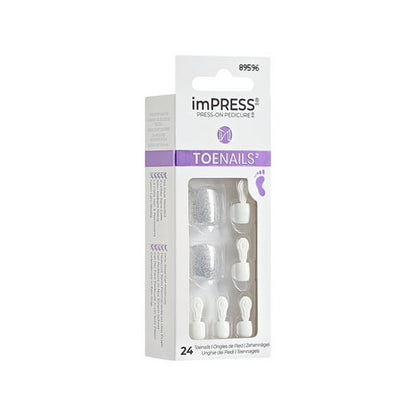 KISS imPRESS Square Press-On Toenails, Silver, 24 Pieces