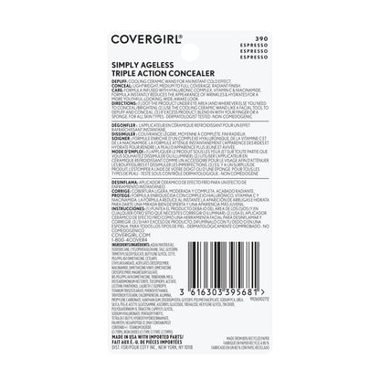COVERGIRL Simply Ageless Triple Action Concealer, 390 Espresso, 0.24 fl oz