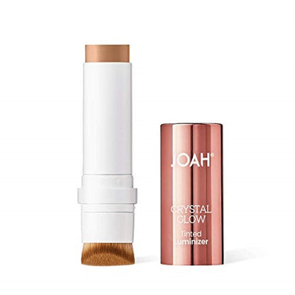 JOAH Highlighter Stick, Crystal Glow Tinted Luminizer Contour Makeup, Crystalide Peptide for Clearer, Smoother Looking Skin, Built-In Detachable Brush - Nude Beige