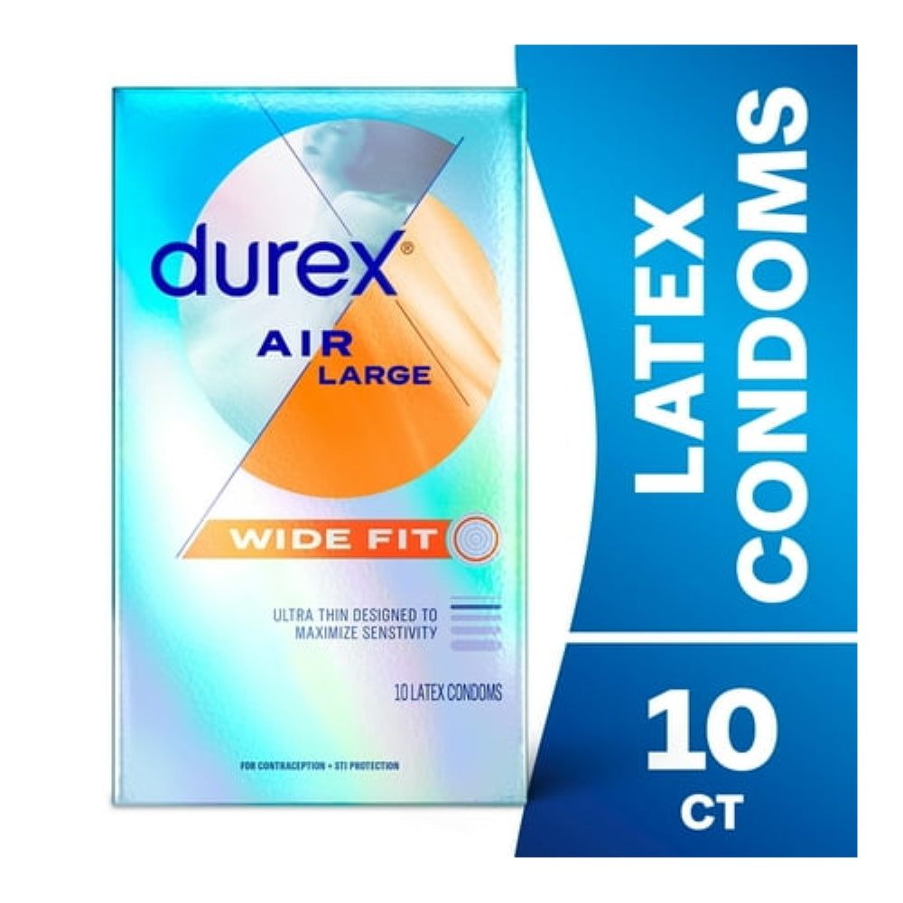 Durex Air Condoms, Extra Thin, Transparent Natural Rubber Latex Condoms for Men, Wide Fit, FSA & HSA Eligible, 10 Count