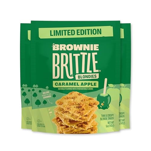 Brownie Brittle – Caramel Apple Blondie Thin and Crispy Sweet Snacks (Pack of 3, 5 oz), Rich Gourmet Brownie Bites Dessert