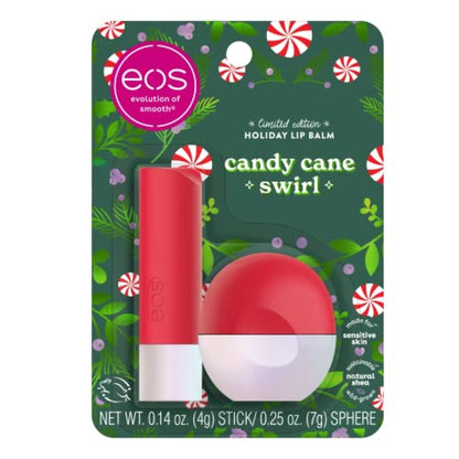 EOS Limited Edition Holiday Lip Balm, Candy Cane Swirl, All-Day Moisture, Made for Sensitive Skin, 0.39 oz, 2-Pack, Clear