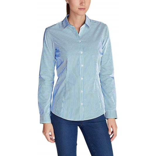 Eddie Bauer Women's Wrinkle-Free Long-Sleeve Shirt - Print, Blue Plus 3X