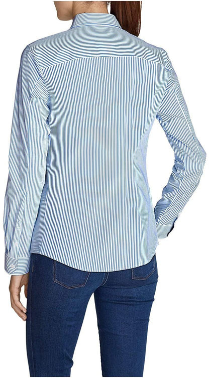 Eddie Bauer Women's Wrinkle-Free Long-Sleeve Shirt - Print, Blue Plus 3X