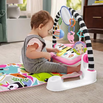 Fisher-Price Glow & Grow Kick and Play Gym - Pink Baby Playmat with 4 Ways to Play, Smart Stages Learning, 10 Linkable Toys, and Removable Piano for Newborn and Up