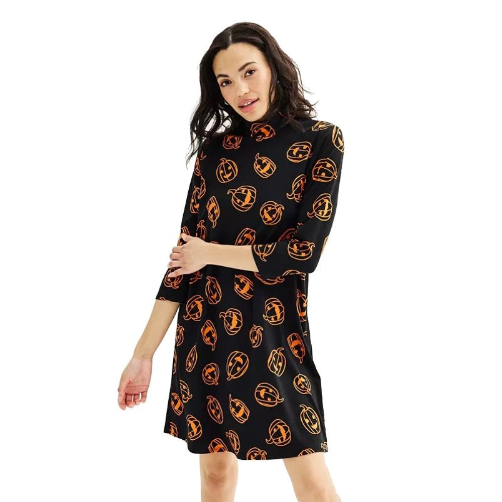 Celebrate Together 3/4 Sleeve Halloween Dress Tshirt Dress for Women Knee Length  Black Medium