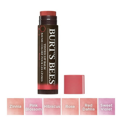 Burt's Bees 100% Natural Tinted Lip Balm, Rose with Shea Butter & Botanical Waxes - 1 Tube