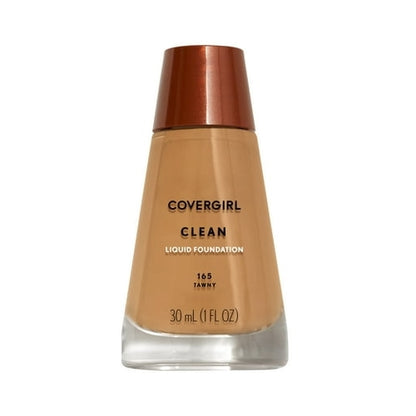 COVERGIRL Clean Liquid Foundation, 165 Tawny, 1 fl oz, Liquid Foundation, Moisturizing Foundation, Lightweight Foundation, Cruelty-Free Foundation, Unscented Foundation