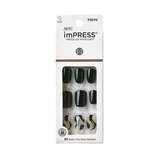 KISS imPRESS Press-on Manicure, Short Square, Time Lapse, Green 30 Ct.