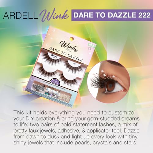 Ardell Winks Dare to Dazzle 222 Lash Kit, Medium Volume, Includes 2 Pairs, Gems, DUO Adhesive