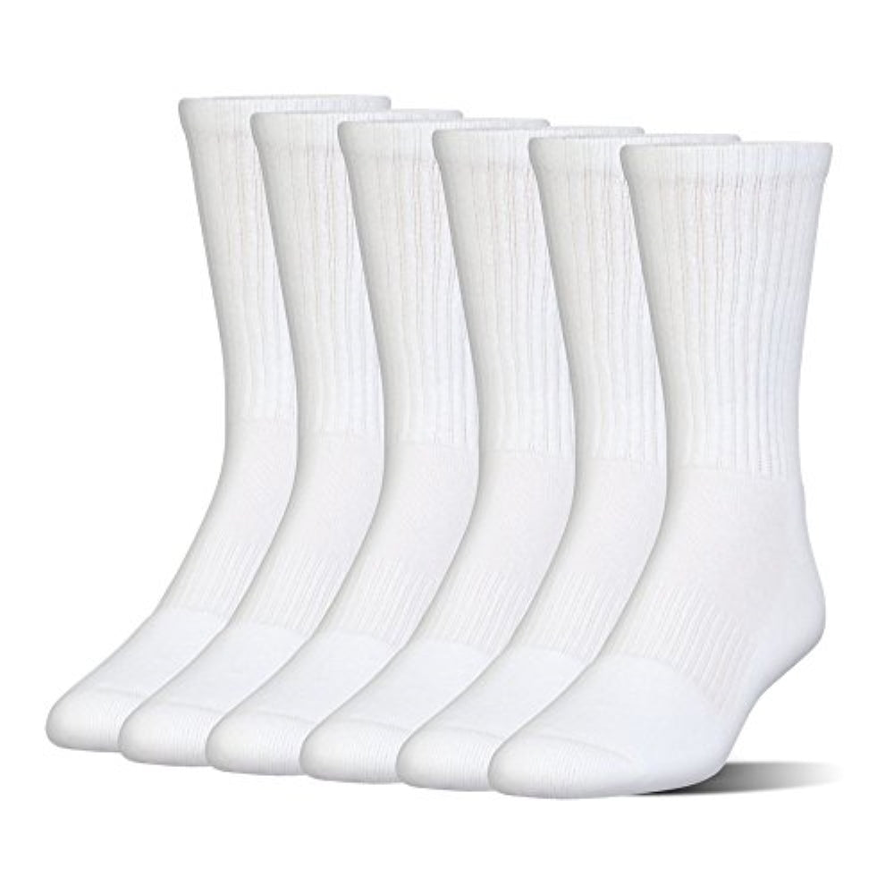 Under Armour Adult Charged Cotton Crew Socks, Multipairs, White/Gray (6-Pairs), Medium