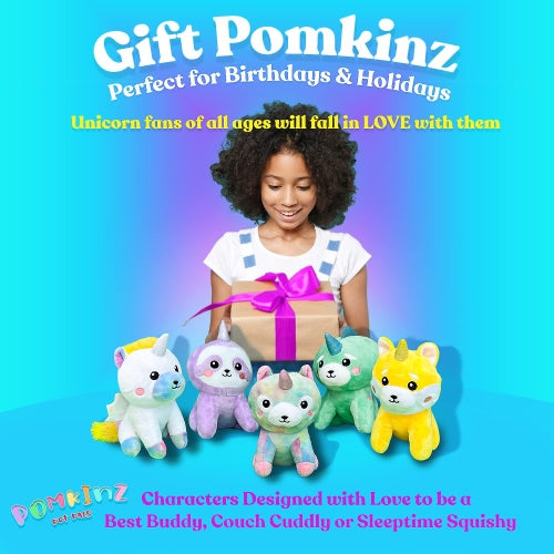 Pomkins Girls Gift Sequins Bag with 5 Plush Stuffed Unicorns and PDF Gift Certificate - Ages 3+