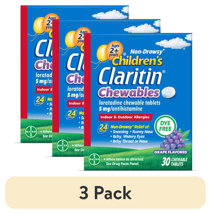 Children's Claritin 24 Hour Non-Drowsy Allergy Relief, Grape Chewable Tablets, Dye-free, 30 Count