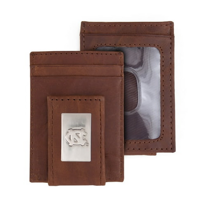 Brown North Carolina Tar Heels Leather Front Pocket Wallet