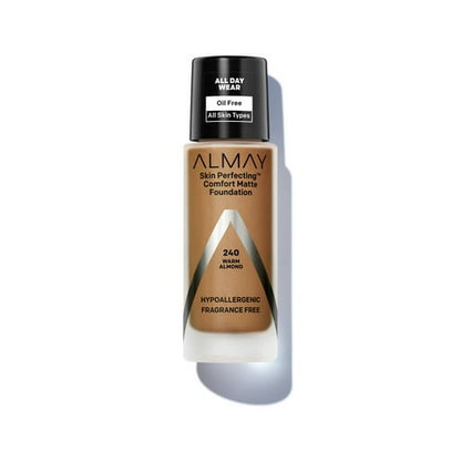 Almay Skin Perfecting Comfort Matte Foundation Makeup, Hypoallergenic, 240 Warm Almond, 1 fl oz