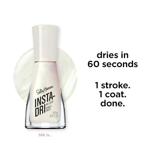 Sally Hansen Insta-Dri Nail Polish | Quick Dry, Long Lasting, Streak-Free Shine | Semi-Opaque, Shimmer | 61 Silk is… | Milky White Nail Color