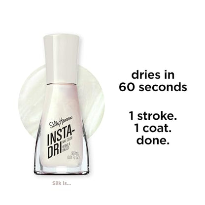 Sally Hansen Insta-Dri Nail Polish | Quick Dry, Long Lasting, Streak-Free Shine | Semi-Opaque, Shimmer | 61 Silk is… | Milky White Nail Color
