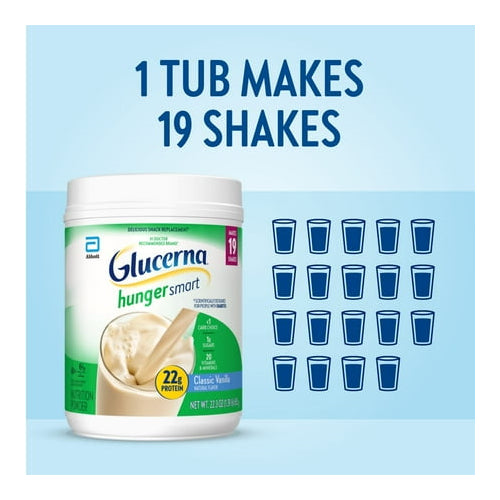 Glucerna Hunger Smart Powder, Diabetic Protein Shake, Classic Vanilla, 22.3-oz tub, 1 Count