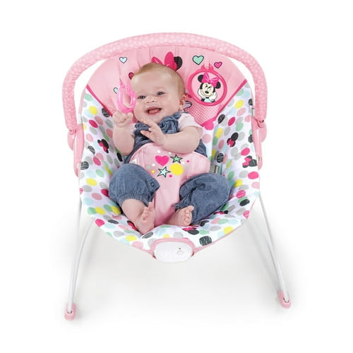 Disney Baby Slip Resistant Vibrating Infant Baby Bouncer, Minnie Mouse Spotty Dotty by Bright Starts