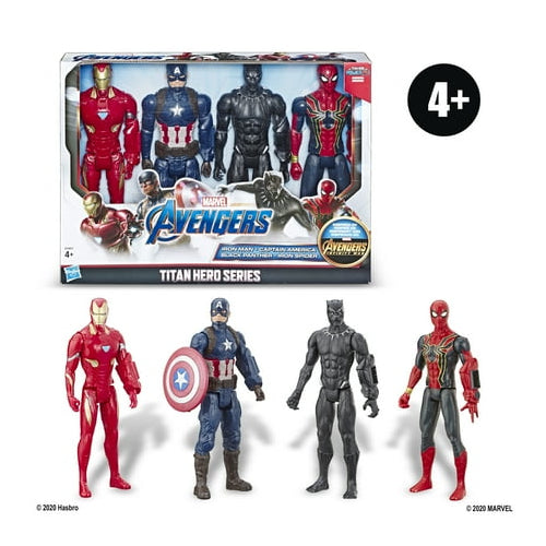 Marvel Avengers: Titan Hero Series Captain America, Iron Spider, Black Panther, and Iron Man Kids Toy Action Figure for Boys and Girls (12")