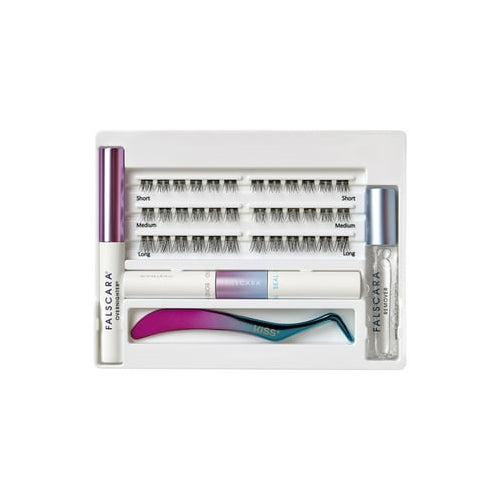 KISS Falscara Starter Kit Deluxe, Lash Extension Kit, Lengthening Wisps, 10mm-12mm-14mm, 36 Lash Clusters
