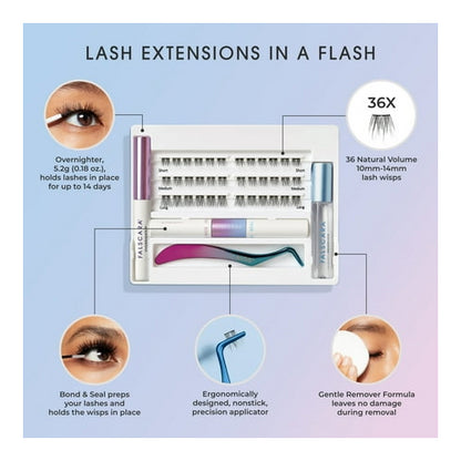 KISS Falscara Starter Kit Deluxe, Lash Extension Kit, Lengthening Wisps, 10mm-12mm-14mm, 36 Lash Clusters