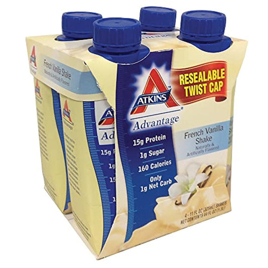 Atkins Creamy Vanilla Protein Shake, 15g Protein, Low Glycemic, 2g Net Carb, 1g Sugar, Keto Friendly, 4 Count