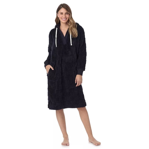 Women's Cuddl Duds Plush Hooded Midi Lounger Dusty Navy Medium