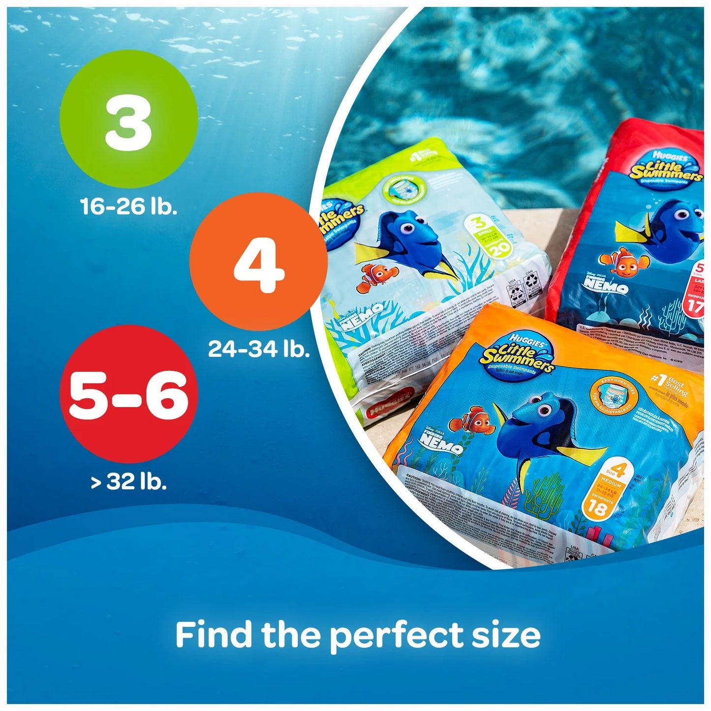 Swim Diapers Size 3 (16-26 lbs), Huggies Little Swimmers Disposable Swimming Diapers, 20 Ct (Pack of 2)