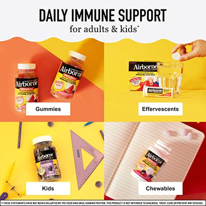 Airborne 1000mg Vitamin C with Zinc Effervescent Tablets, Immune Support Supplement with Powerful Antioxidants Vitamins A C & E - 10 Fizzy Drink Tablets, Very Berry Flavor