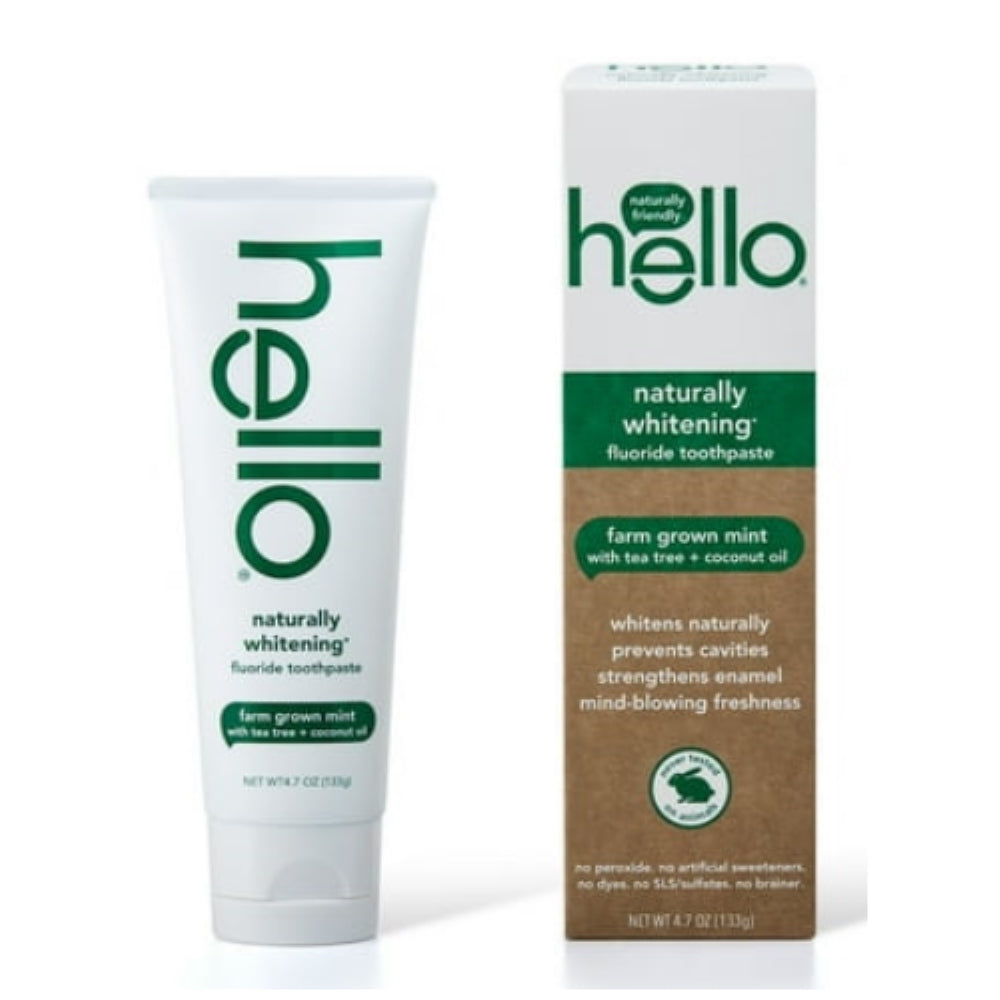Hello Naturally Whitening Farm Mint with Tea Tree + Coconut Fluoride Toothpaste