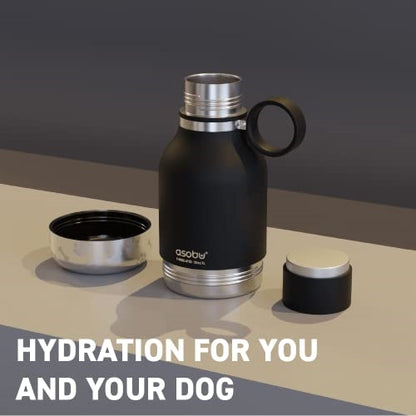 Asobu Dog Bowl Attached to Stainless Steel Insulated Travel Bottle for Human 33 Ounce (Black)