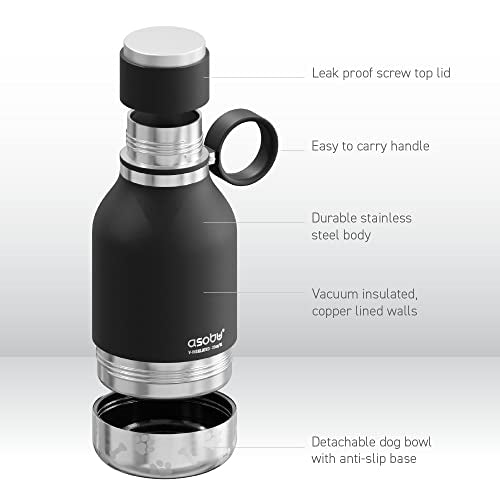 Asobu Dog Bowl Attached to Stainless Steel Insulated Travel Bottle for Human 33 Ounce (Black)