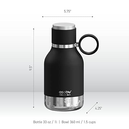 Asobu Dog Bowl Attached to Stainless Steel Insulated Travel Bottle for Human 33 Ounce (Black)