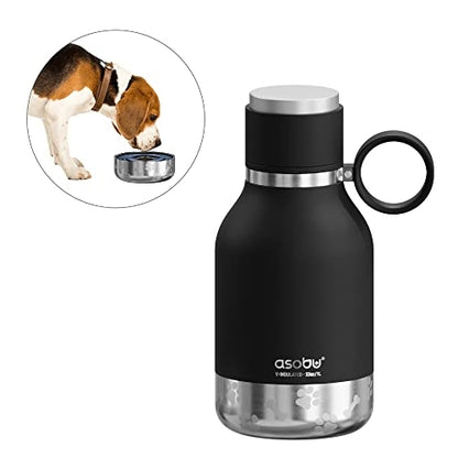 Asobu Dog Bowl Attached to Stainless Steel Insulated Travel Bottle for Human 33 Ounce (Black)