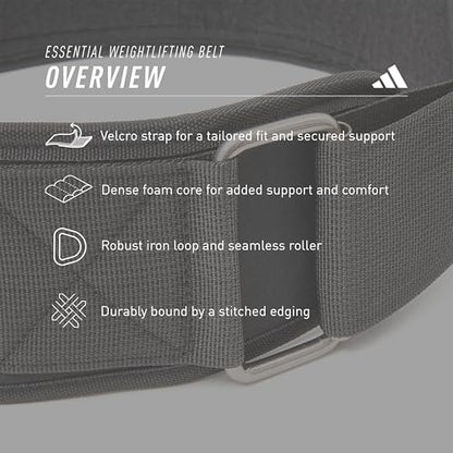 adidas Essential Weightlifting Belt, Foam-Core Powerlifting Belt with Secure Fastening
