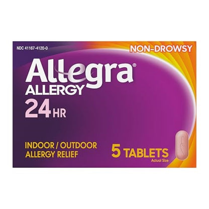 Allegra Adult Non-Drowsy Antihistamine Tablets, 5-Count, 24-Hour Allergy Relief, 180 mg