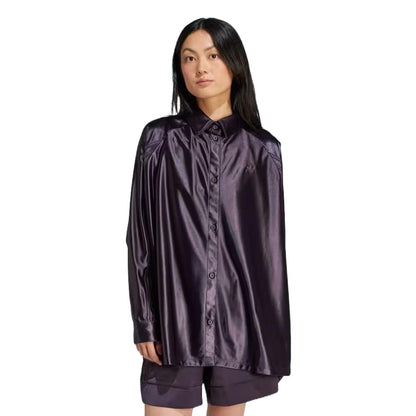 adidas Originals Women's Oversized Satin Shirt, Aurora Black, Large