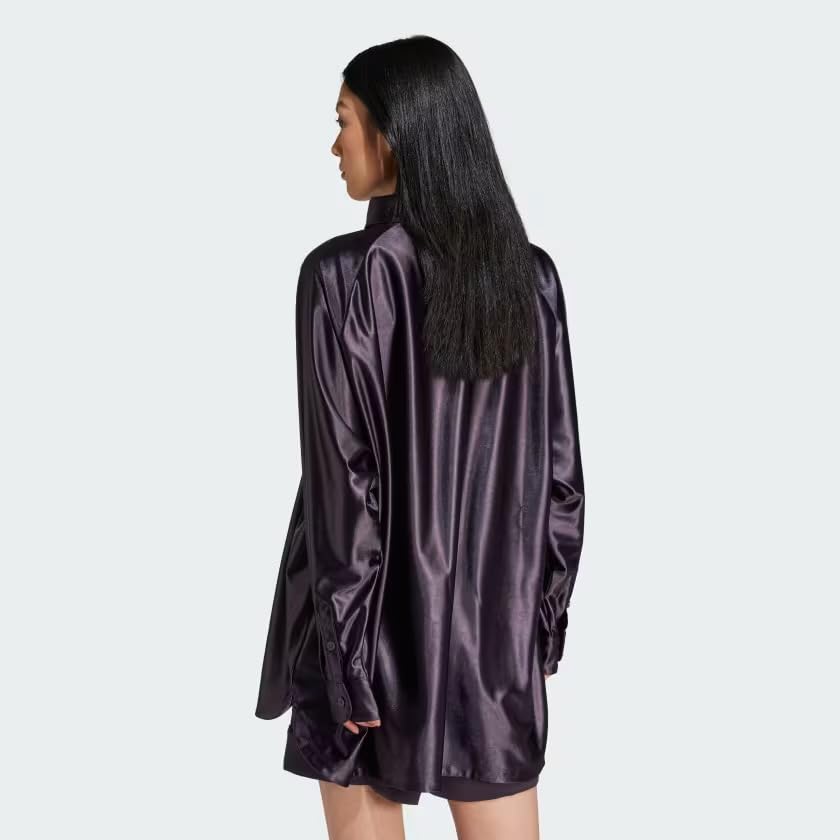 adidas Originals Women's Oversized Satin Shirt, Aurora Black, Large