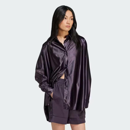 adidas Originals Women's Oversized Satin Shirt, Aurora Black, Large